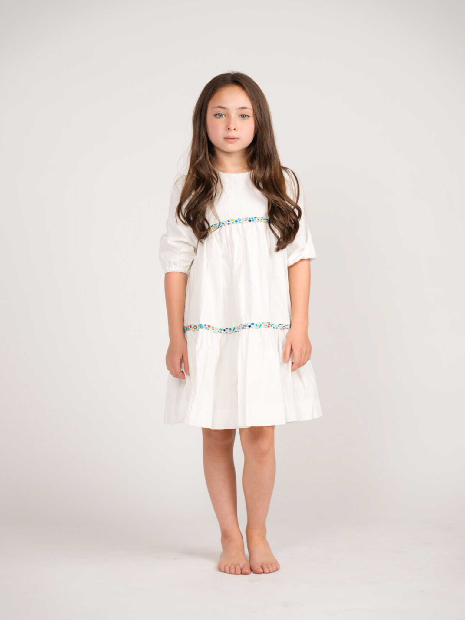 White Dress With Printed Piping