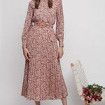 Load image into Gallery viewer, Pink Floral Pleated Maxi Dress
