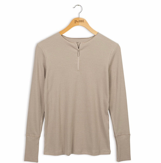 Point Ribbed Zip Top