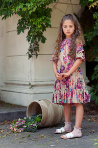 Floral Tiered Dress with Pearl Buttons