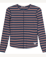 Load image into Gallery viewer, GIRLS DENIM AND PINK STRIPE TEE
