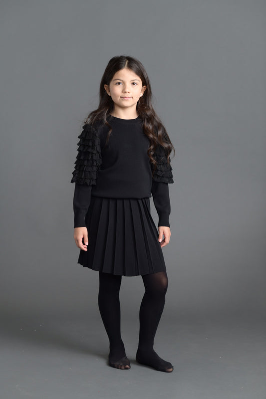 Knit Top with Lace Ruffle Sleeve