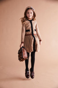 Beige With Brown And Black Waist And Wrist Knit Dress