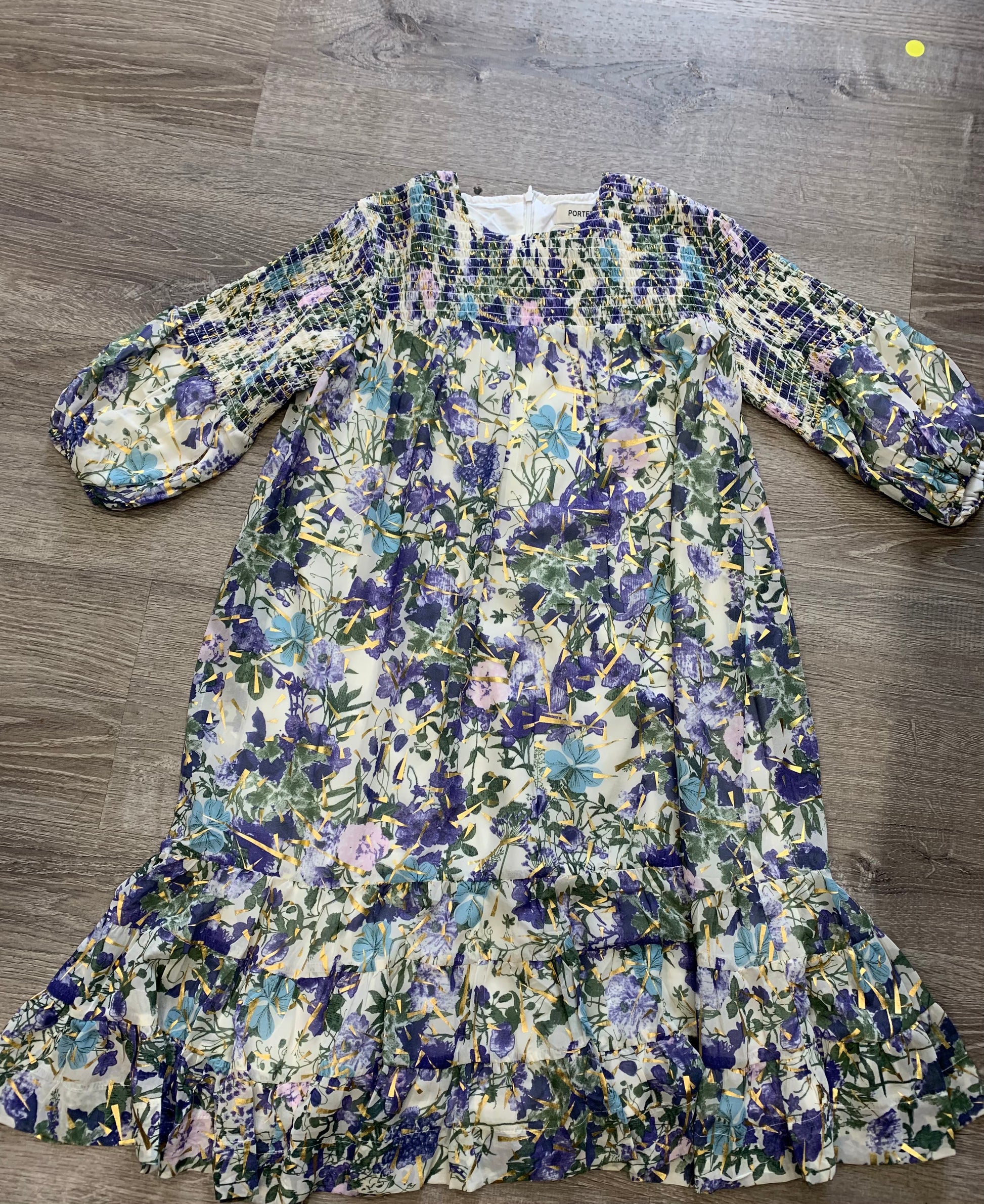 Light Purple Blue With Gold Flicks Top Shirring Dress Fallon's Light Purple Blue With Gold Flicks Top Shirring Dress Fallon's