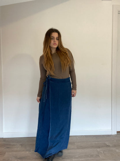 DENIM FAKE WRAP SKIRT