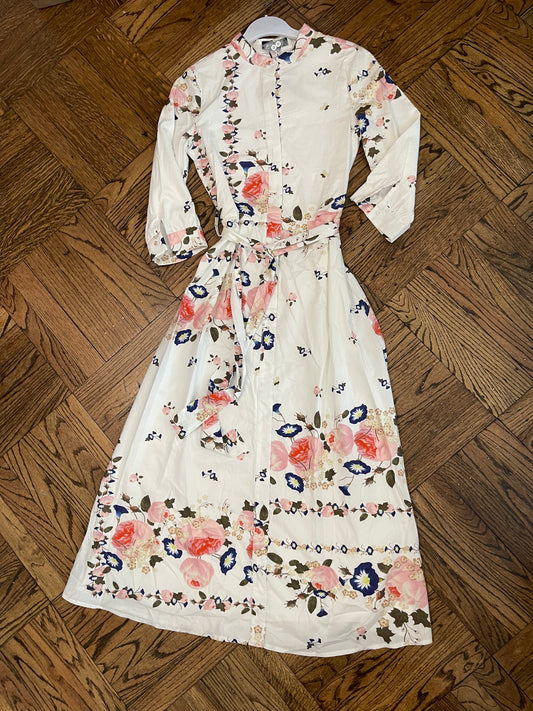 White Flower Print Maxi Shirt Dress