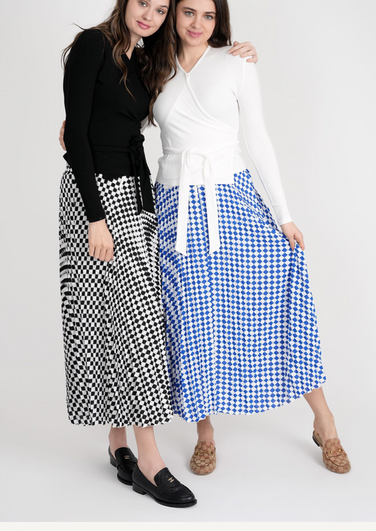 MIDI PLEATED HOUNDSTOOTH SKIRT