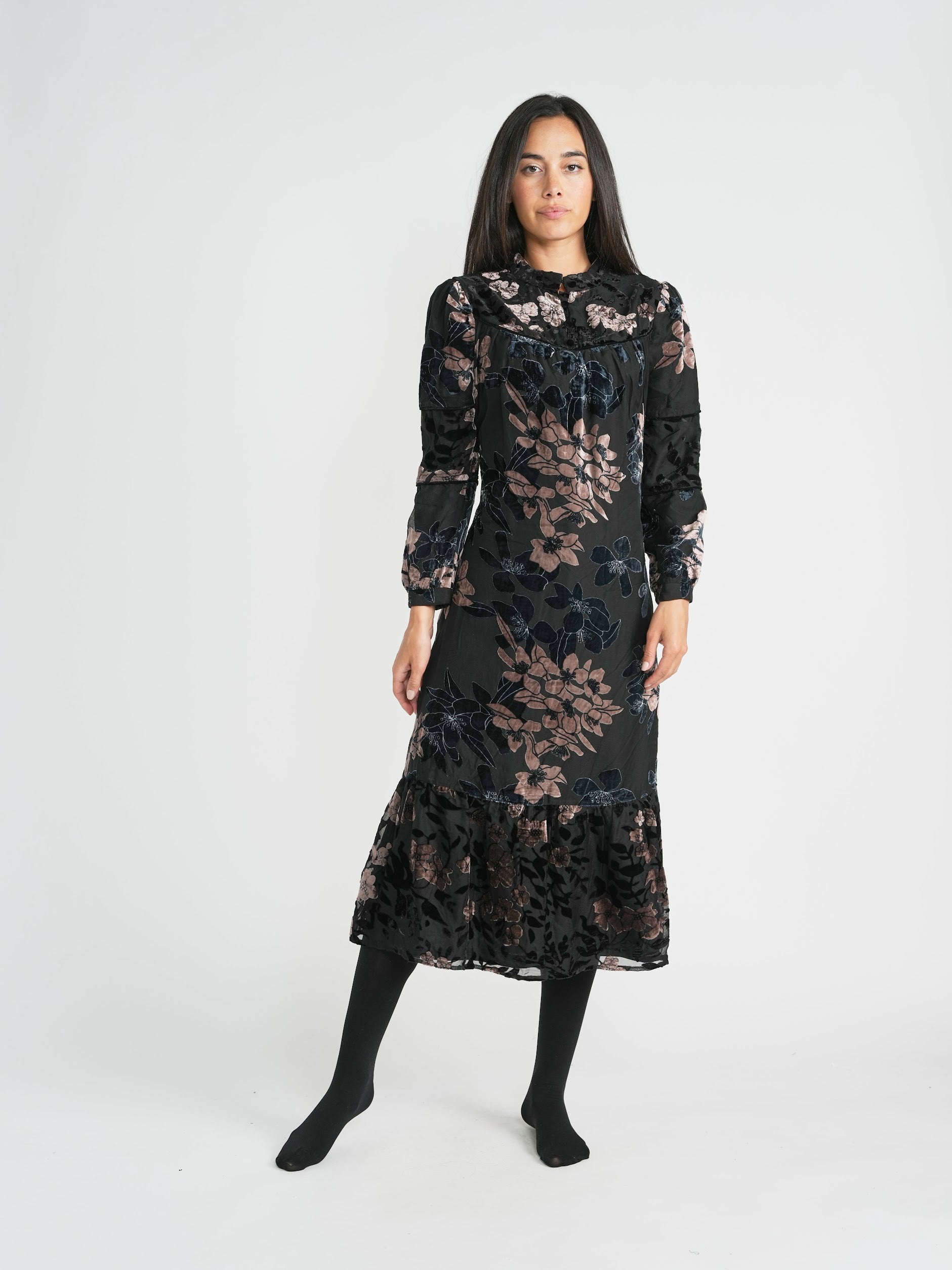 Black And Blush Cut Velvet Dress