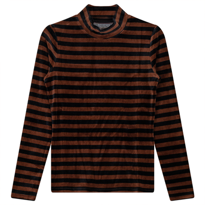 Striped Velour Mock Neck Top