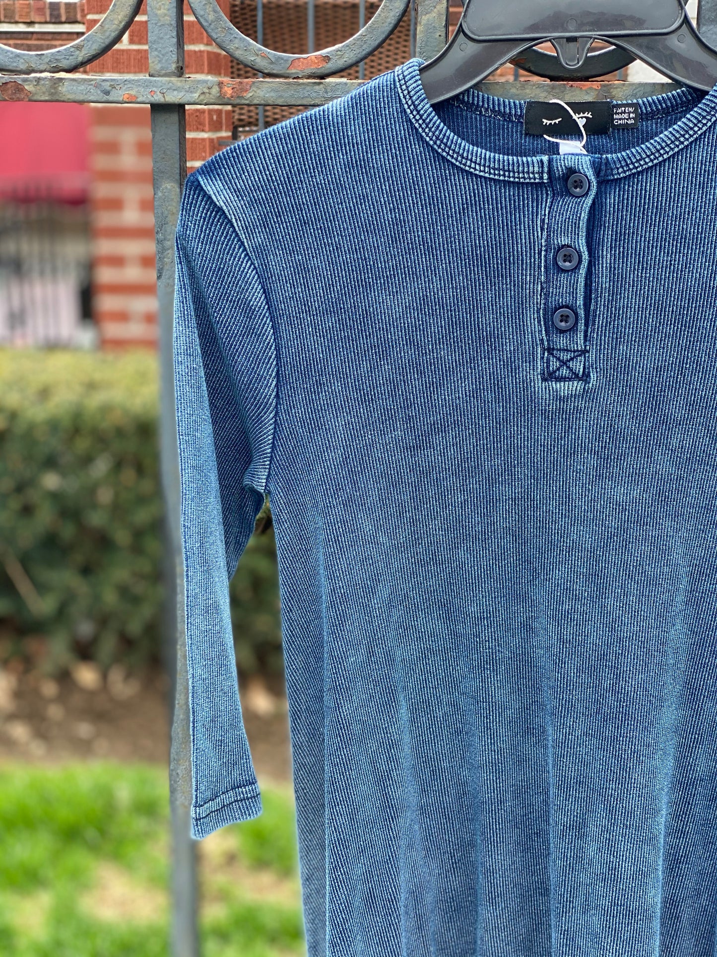 Denim Ribbed Henley Dress