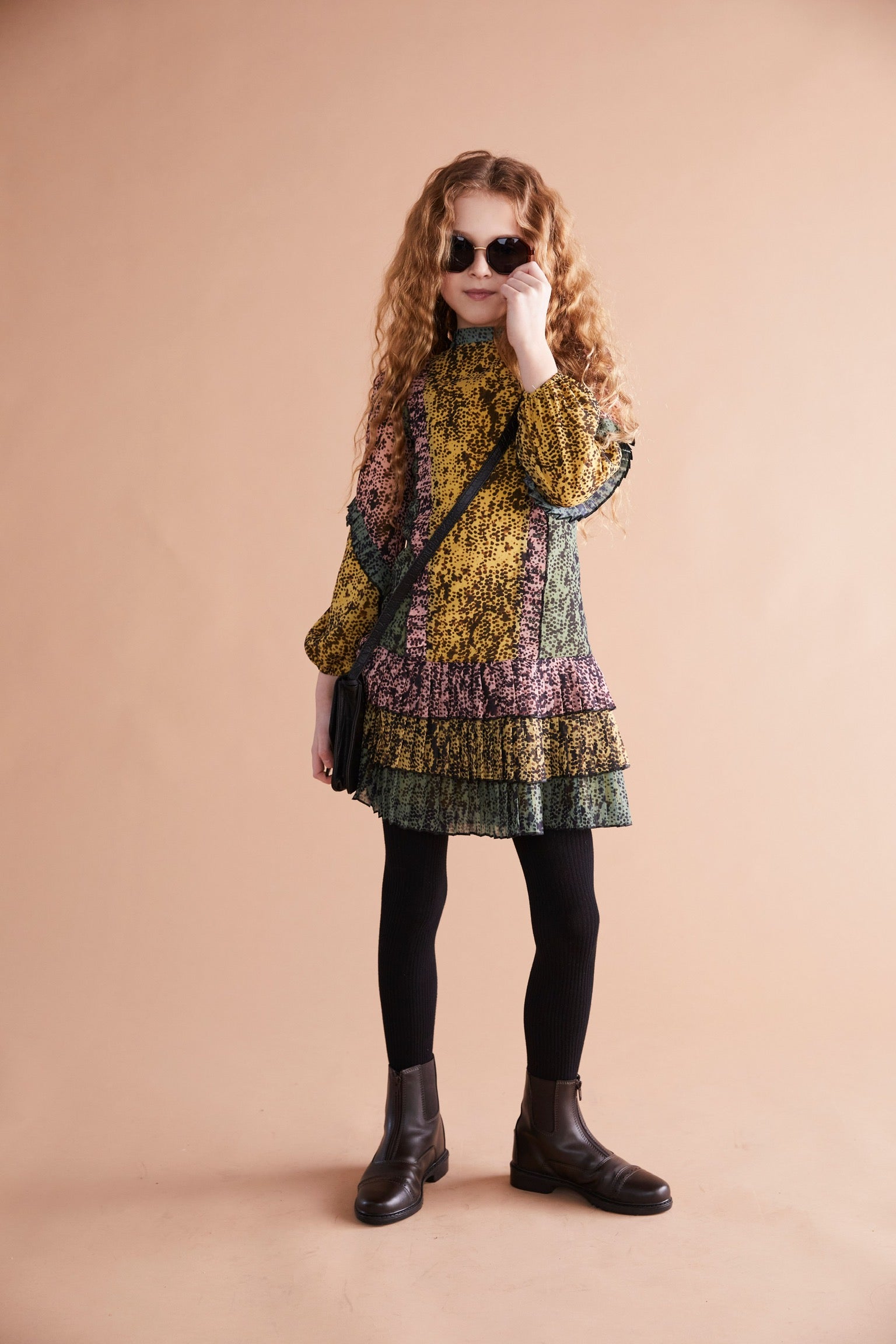 Olive, Mustard, and Pink Dotted Design, Lower Tiered Dress – Fallon's