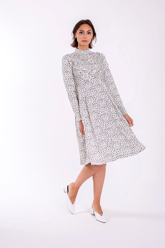 Printed Pleated Bib Dress