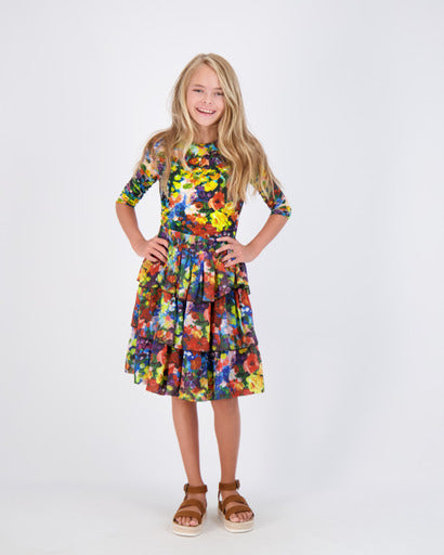 Multicolored Floral Print Tiered Skirt Set