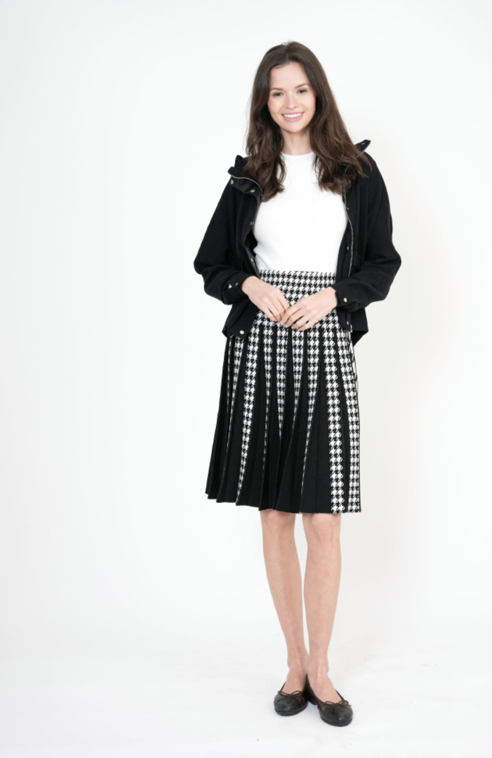 Houndstooth Pleated Skirt