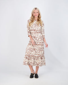 Ivory Pattern Dress With Piping Layers