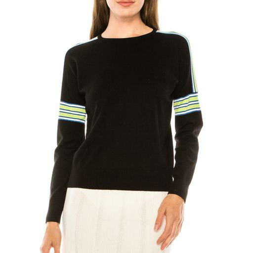 Stripped Shoulder and Arm Sweater