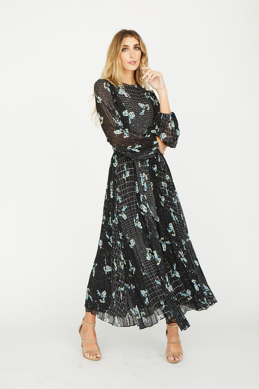 Black Geometric With Floral Design Dress