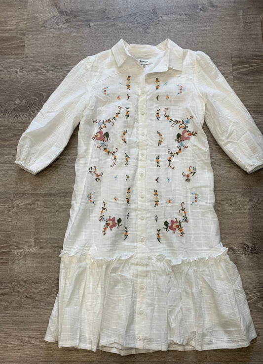 White With Simple Embroidery Button Collared Dress