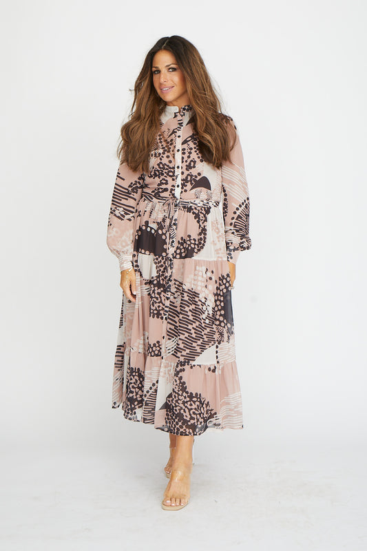 Mauve Tan Black Spotted Dress