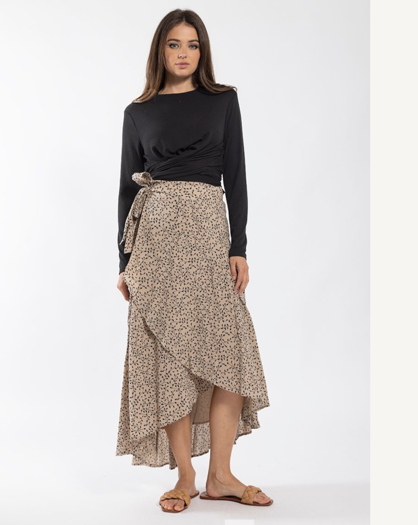 PRINTED WRAP HIGH LOW SKIRT