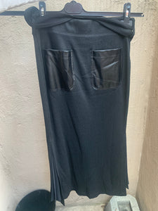 Ribbed Midi Skirt with Leather Pockets
