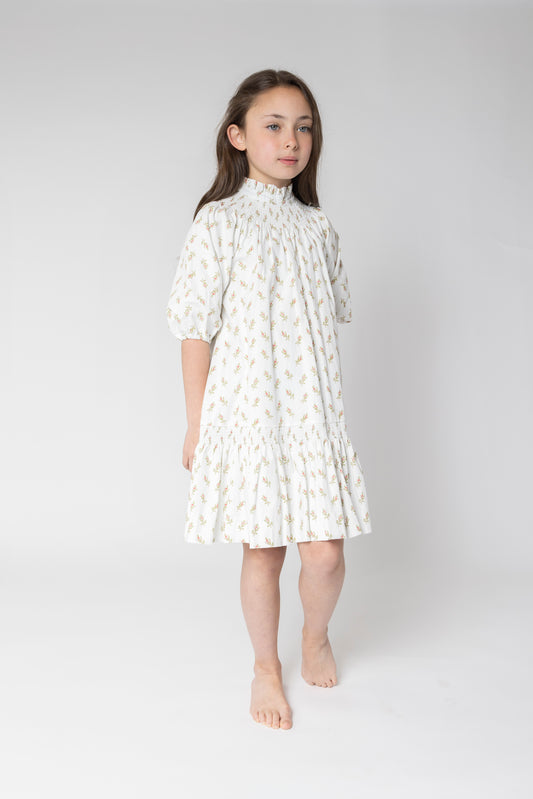 WHITE SMOCKED DRESS