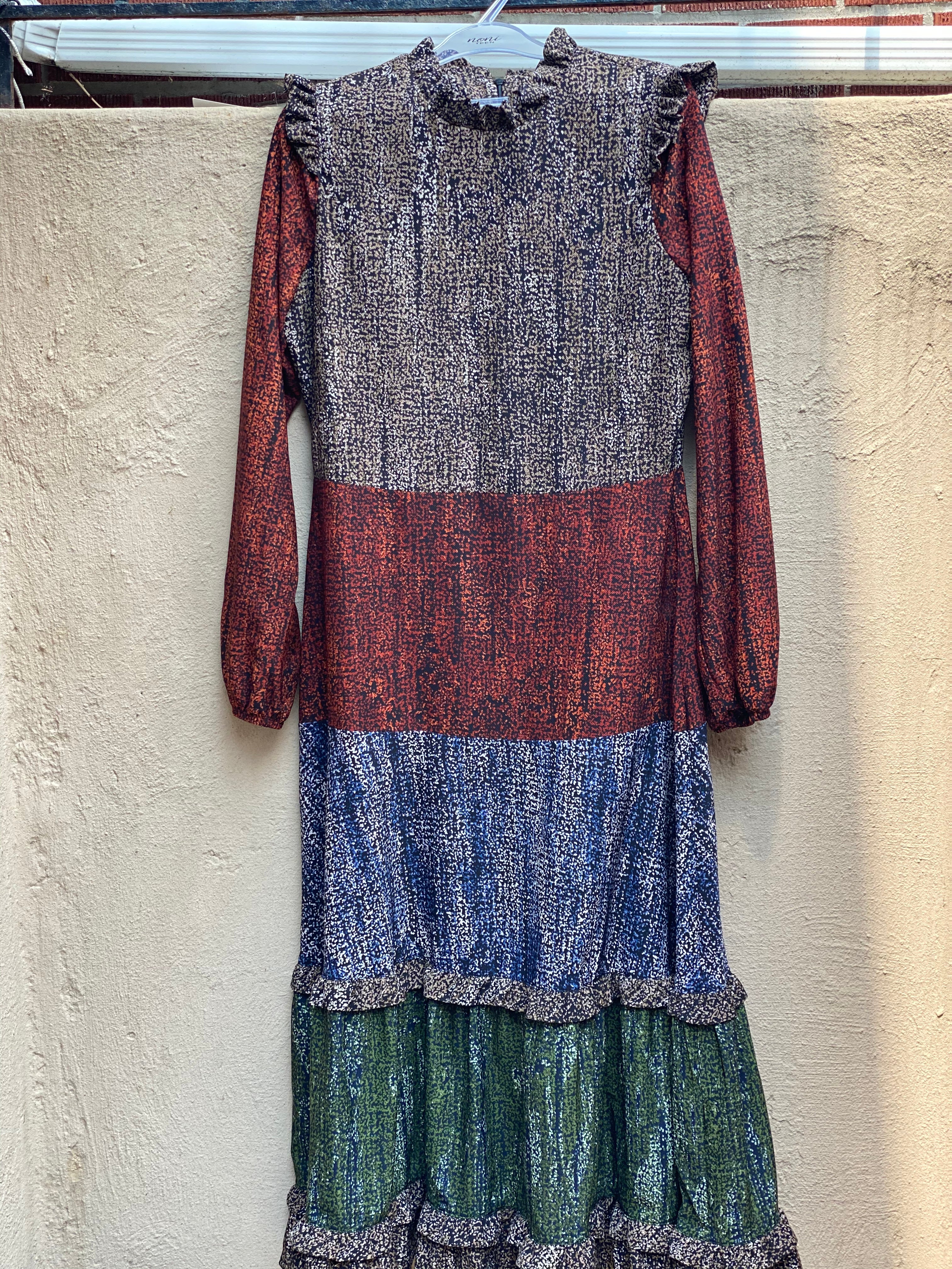 Print Colorblock Midi Dress