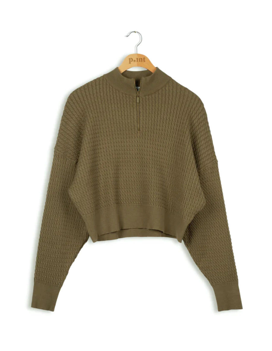 Point Cable Knit Zip Sweater