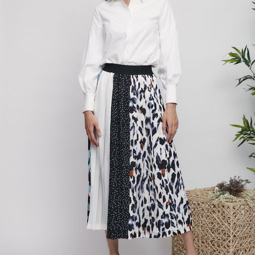 Colorblock Printed Pleated Skirt