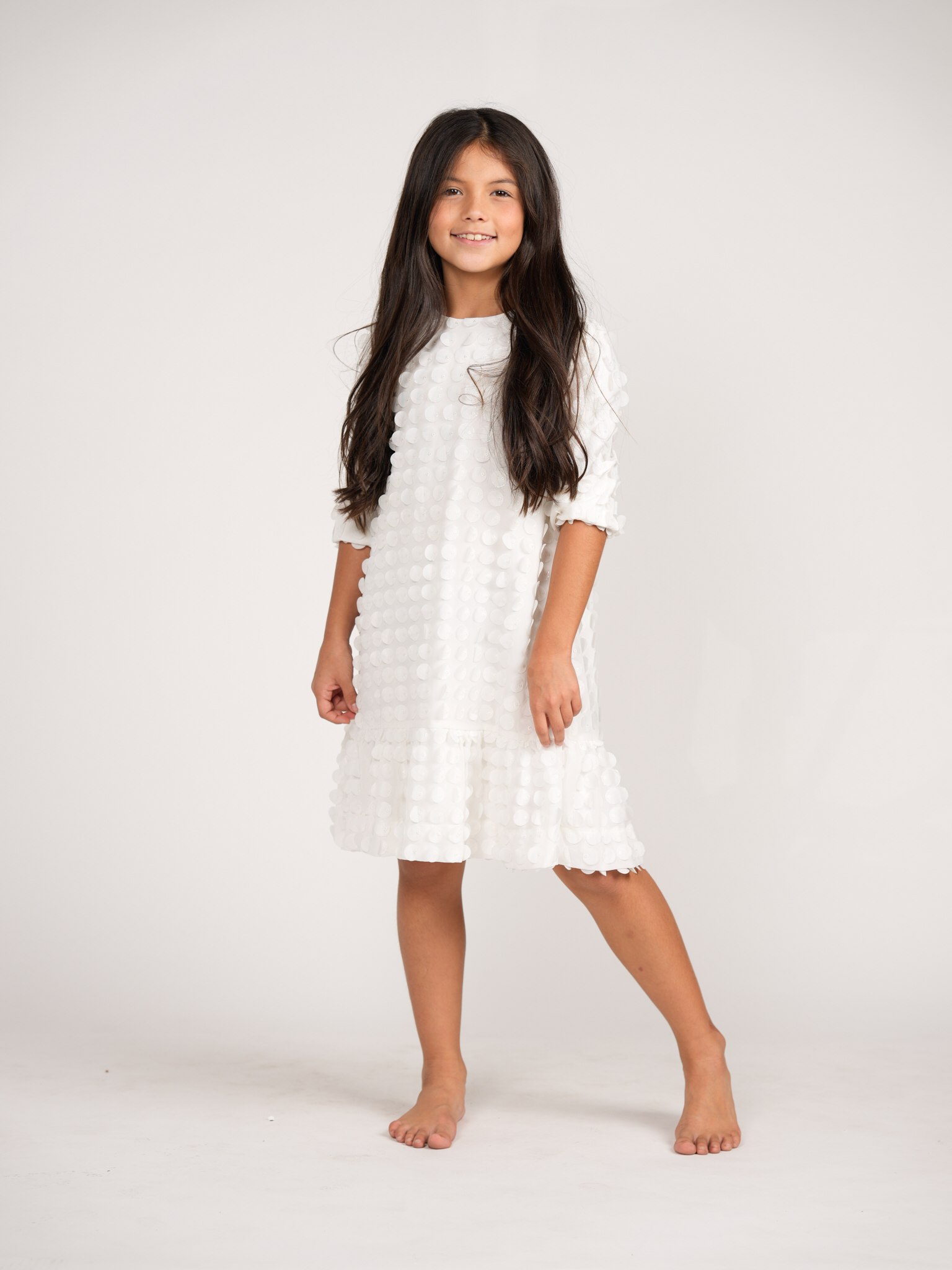White Crepe Circle Embroidered Dress