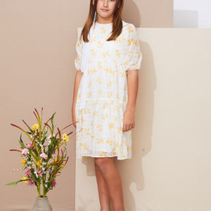 Tiered Dress with Yellow Floral Detail