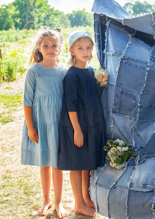 GIRLS DENIM CUT AND SEW SMOCK DRESS