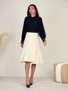 Front Row Cream Asymmetrical Leather Skirt