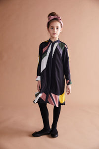 Black With White Peach Green Shapes Dress