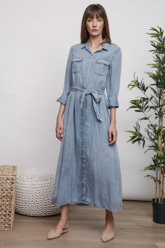 Button Down Denim Dress with Pockets