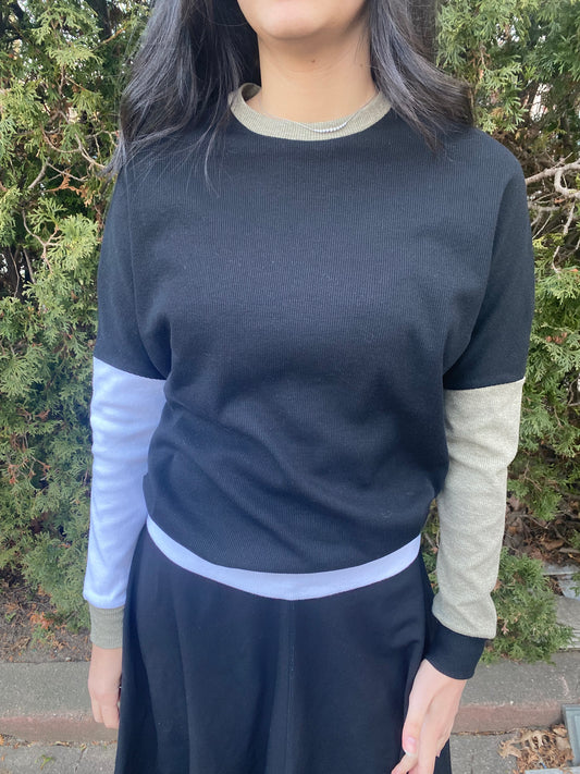 Black Colorblock Ribbed Tee