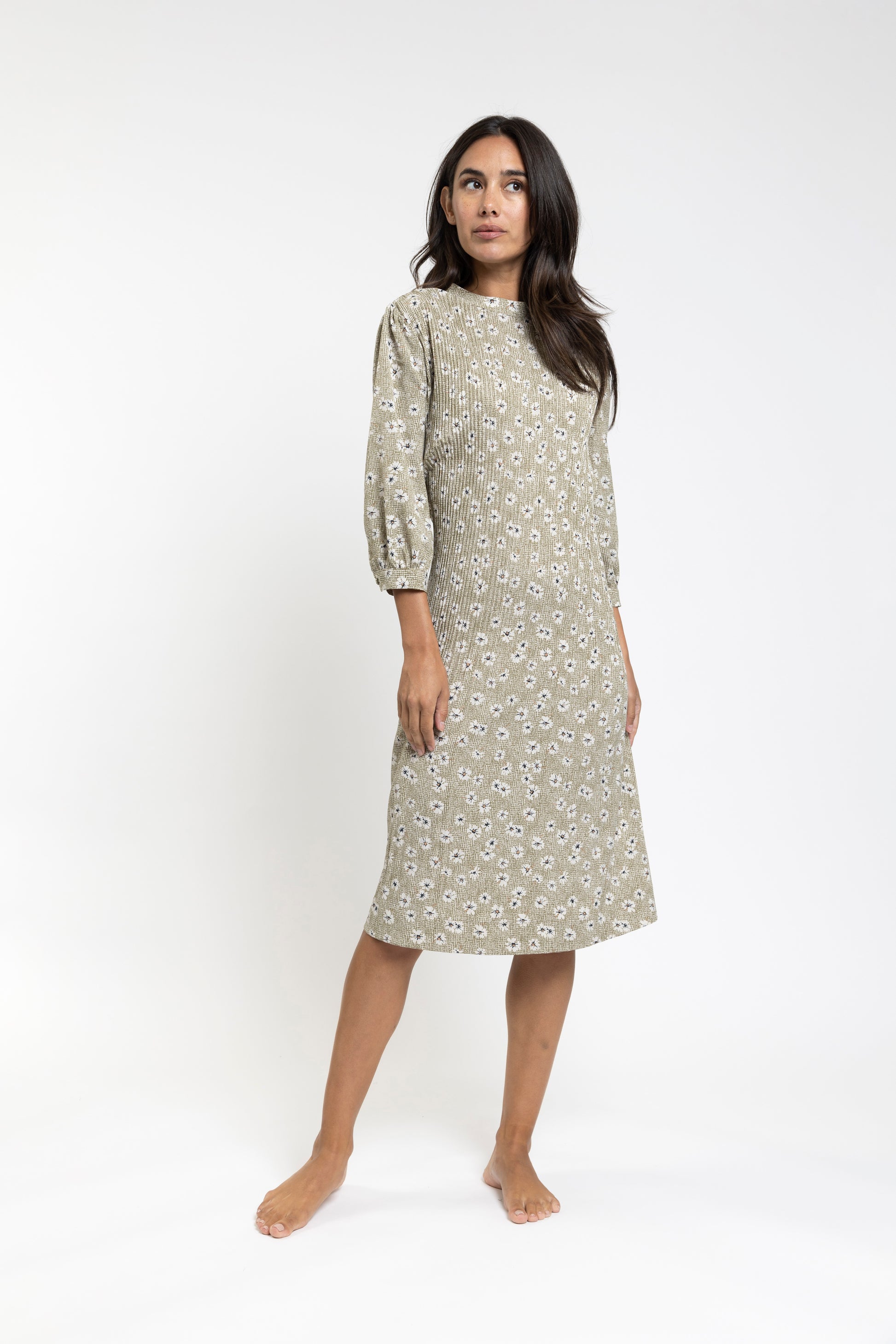 OLIVE GREEN FLORAL PLEAT DRESS Fallon's OLIVE GREEN FLORAL PLEAT DRESS Fallon's