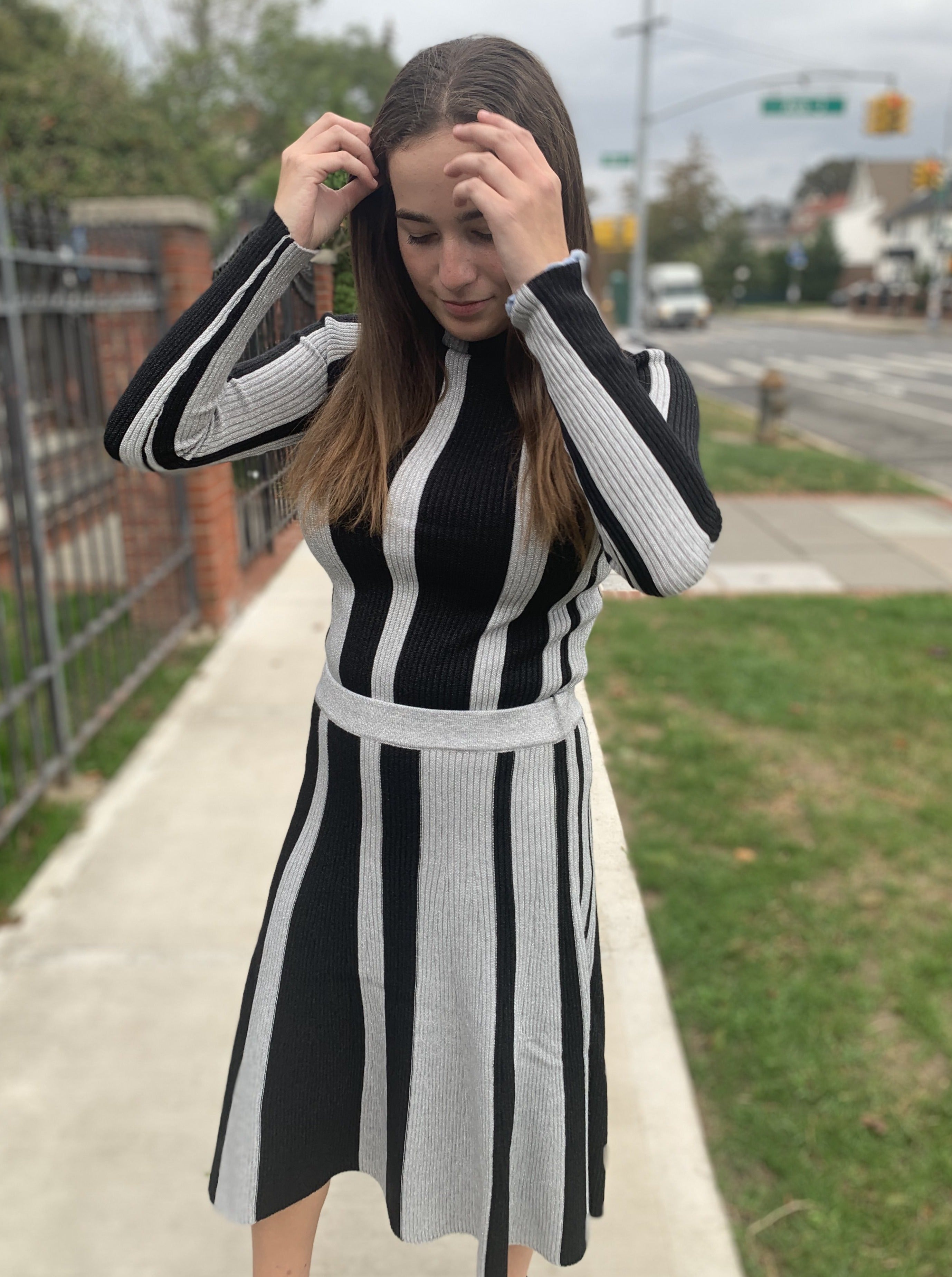 Ribbed Stripe Shimmer Skirt - Set