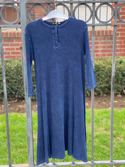 Denim Ribbed Henley Dress