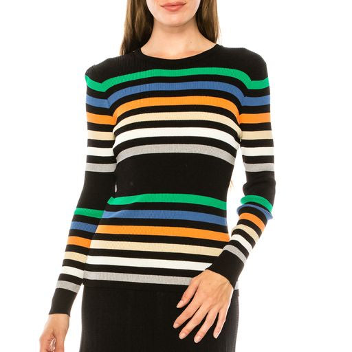 Multi Color Striped Front Rib Sweater