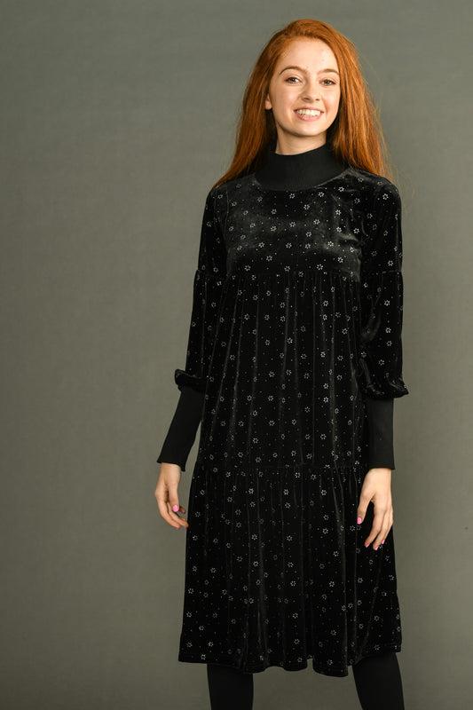 Black Velvet Tiered Dress