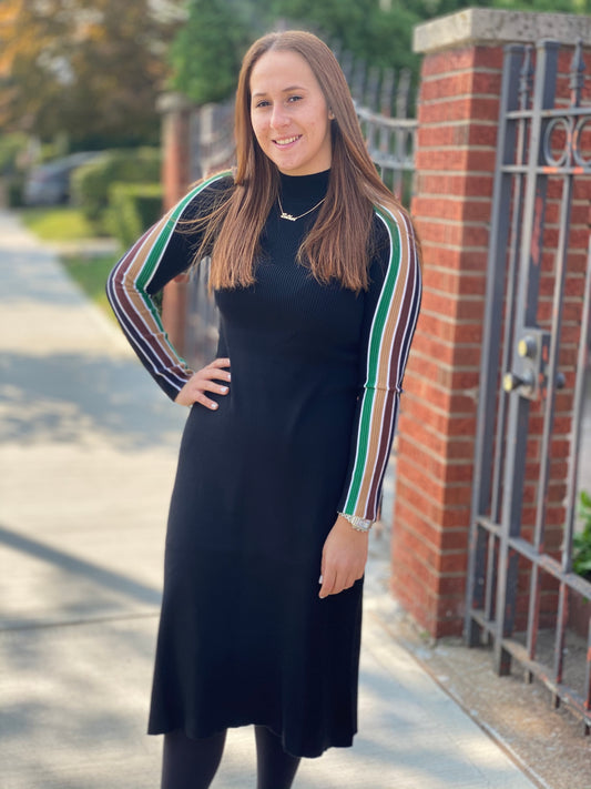 Note Ribbed Stripe Sleeve Dress