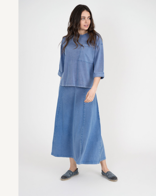 LADIES OVERSIZE WASH DENIM TOP