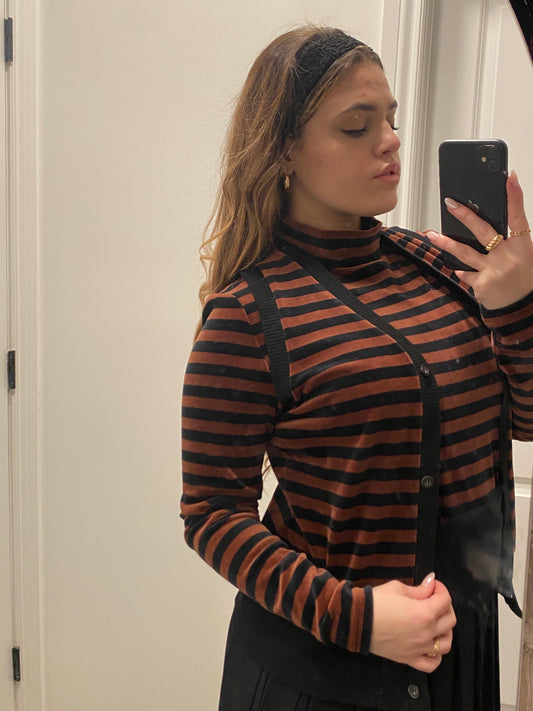 Striped Velour Mock Neck Top