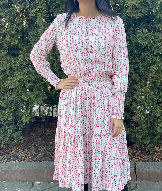 Floral Dress with Smocked Cuff