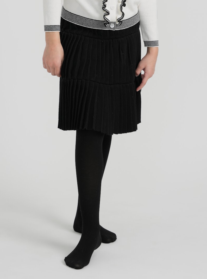 Black Pleated Layered Knit Skirt