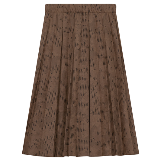 Camel Houndstooth Print Skirt