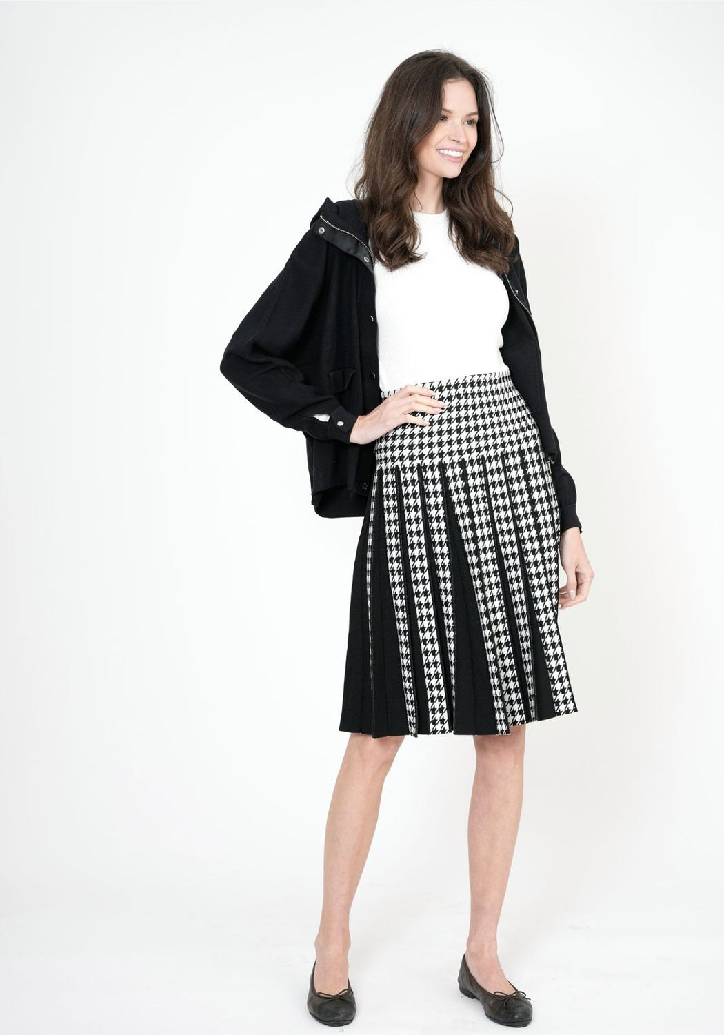 Houndstooth Pleated Skirt