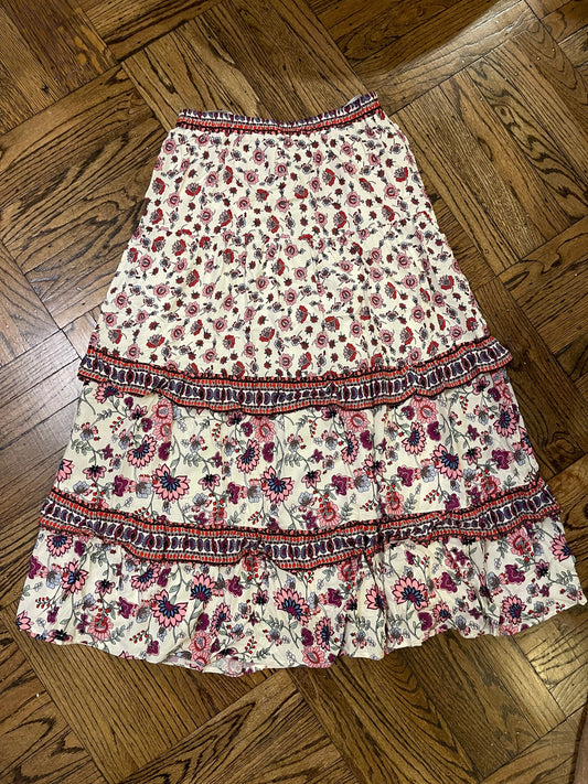 Printed Skirt with Combo Ruffle Trim