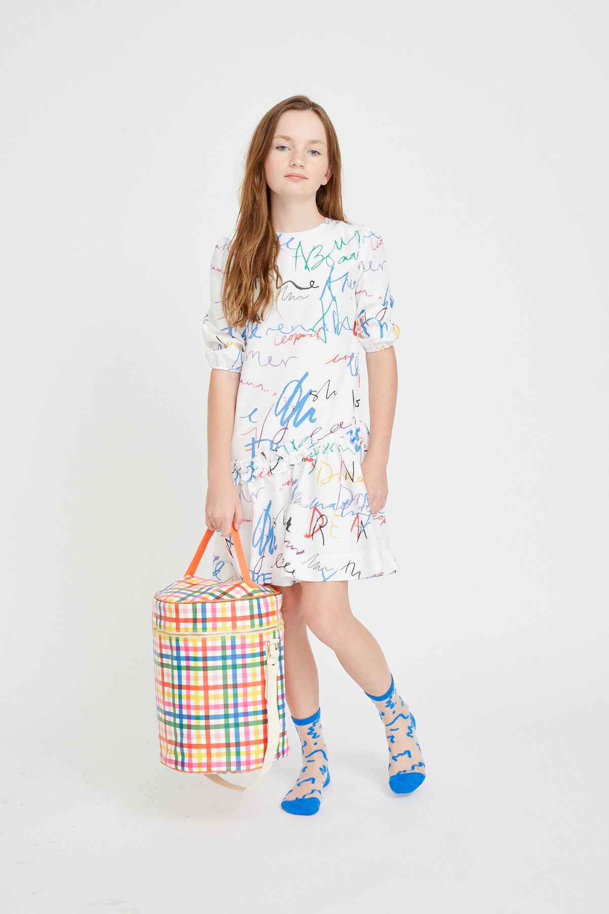 White With Colorful Script Dress